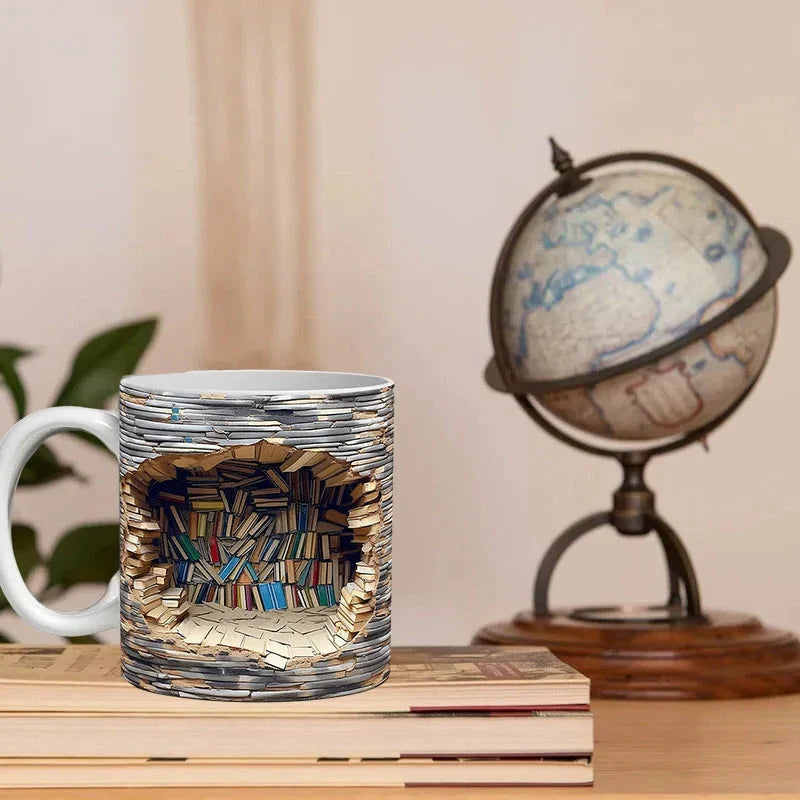 3D Library Bookshelf Coffee Mug | Unique Book Lover Gift