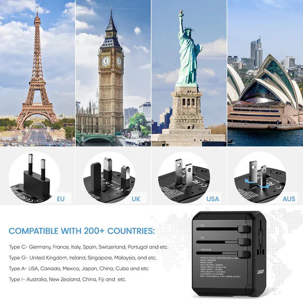 Multi-Port Travel Adapter | Universal Power Plug with USB Charging