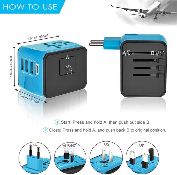 Multi-Port Travel Adapter | Universal Power Plug with USB Charging