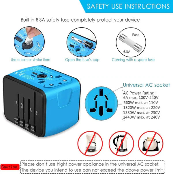 Multi-Port Travel Adapter | Universal Power Plug with USB Charging