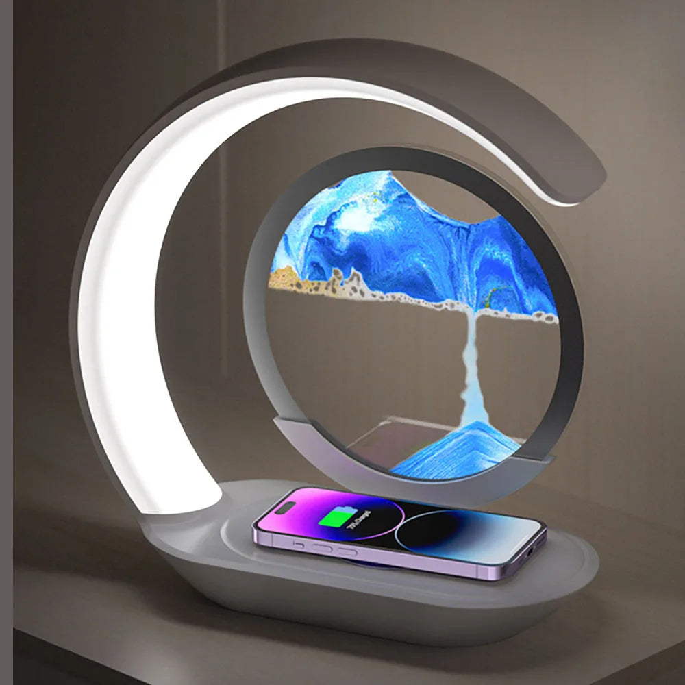 3D Sand Art Table Lamp | Wireless Charger Night Light Decoration
