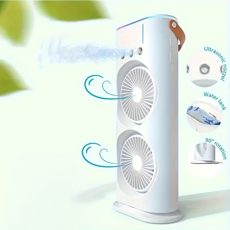 Double Head Portable Air Conditioner Fan | Dual Mist Cooling Desktop Fan