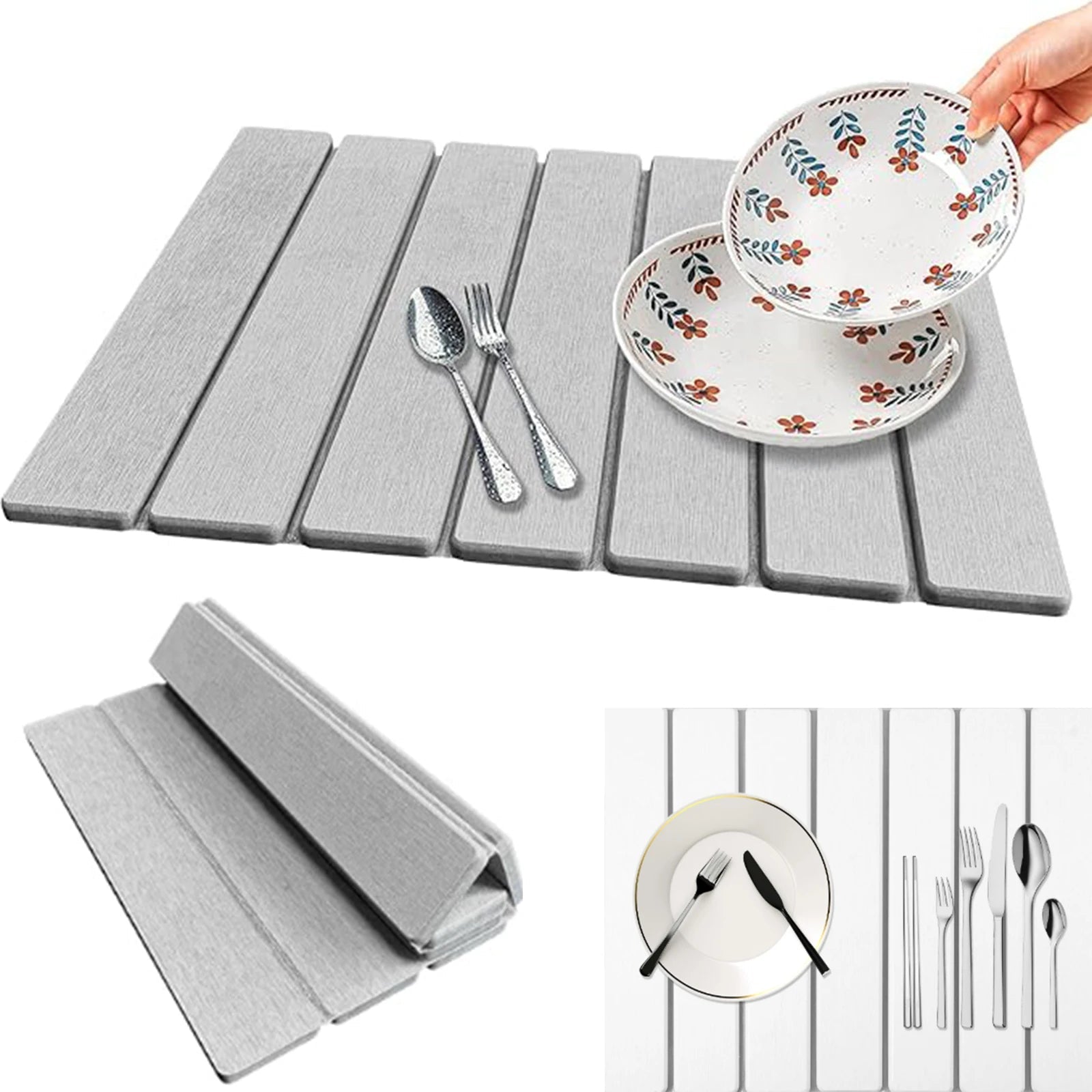Diatomite Dish Drying Mat | Foldable Stone Drying Pad for Kitchen