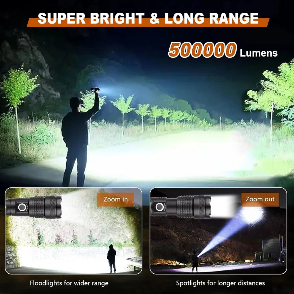 High Lumen Rechargeable Flashlight | Bright LED Torch with Long Range