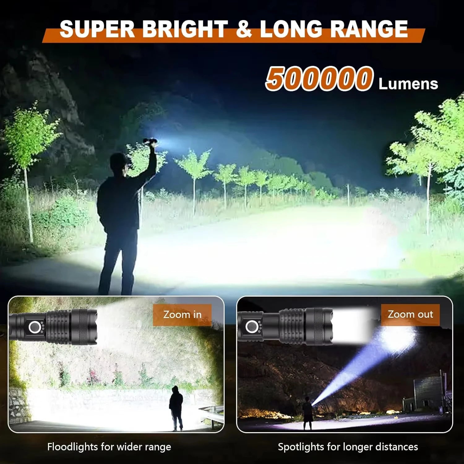 High Lumen Rechargeable Flashlight | Bright LED Torch with Long Range