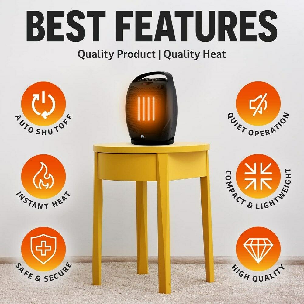 Portable Electric Space Heater | Quiet Oscillating Heater Fan with Thermostat