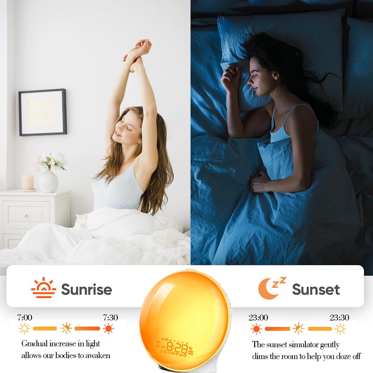 Light Alarm Clock | Sunrise Wake-Up Light with Nature Sounds