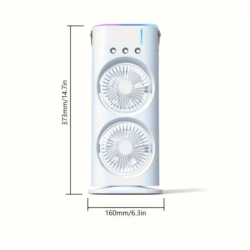 Double Head Portable Air Conditioner Fan | Dual Mist Cooling Desktop Fan