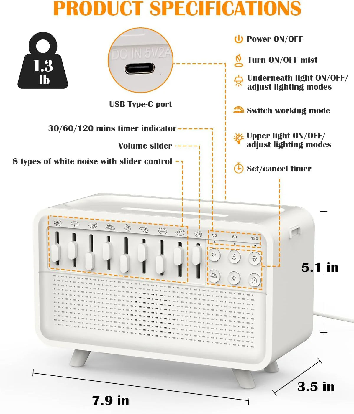 White Noise Machine with Humidifier & Night Light | 3-in-1 Sleep Aid