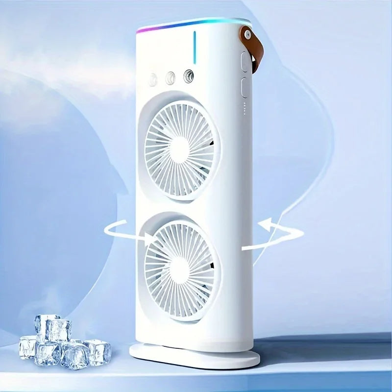 Double Head Portable Air Conditioner Fan | Dual Mist Cooling Desktop Fan