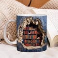 3D Library Bookshelf Coffee Mug | Unique Book Lover Gift