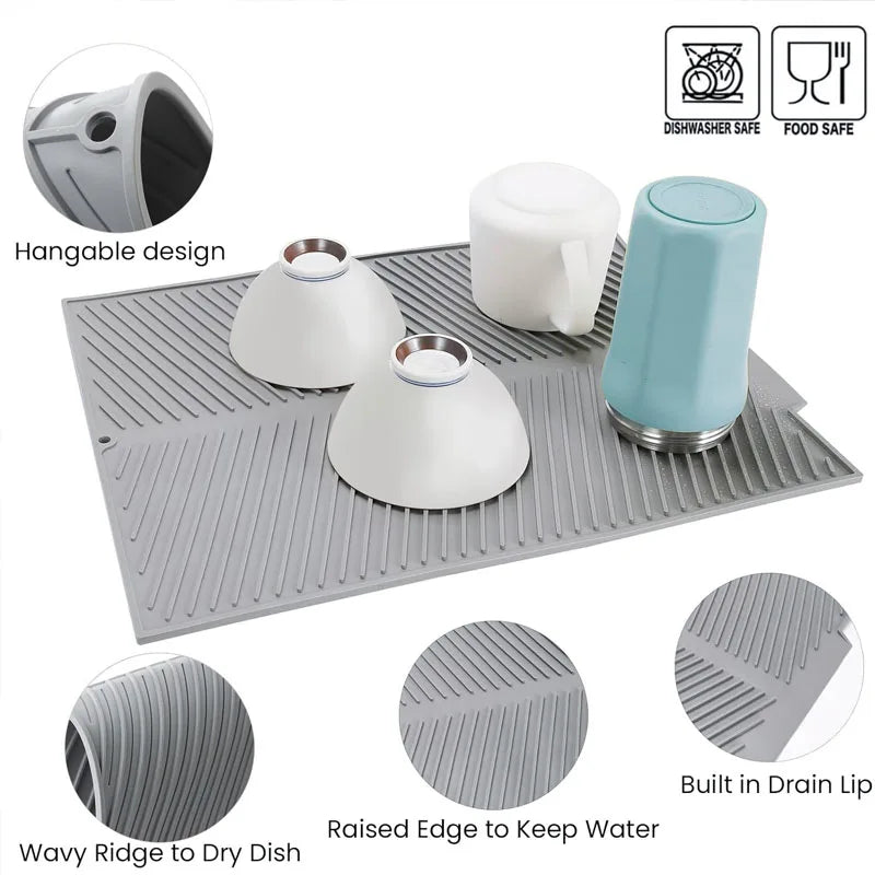 Silicone Dish Drying Mat | Non-Slip Countertop Drying Pad for Kitchen