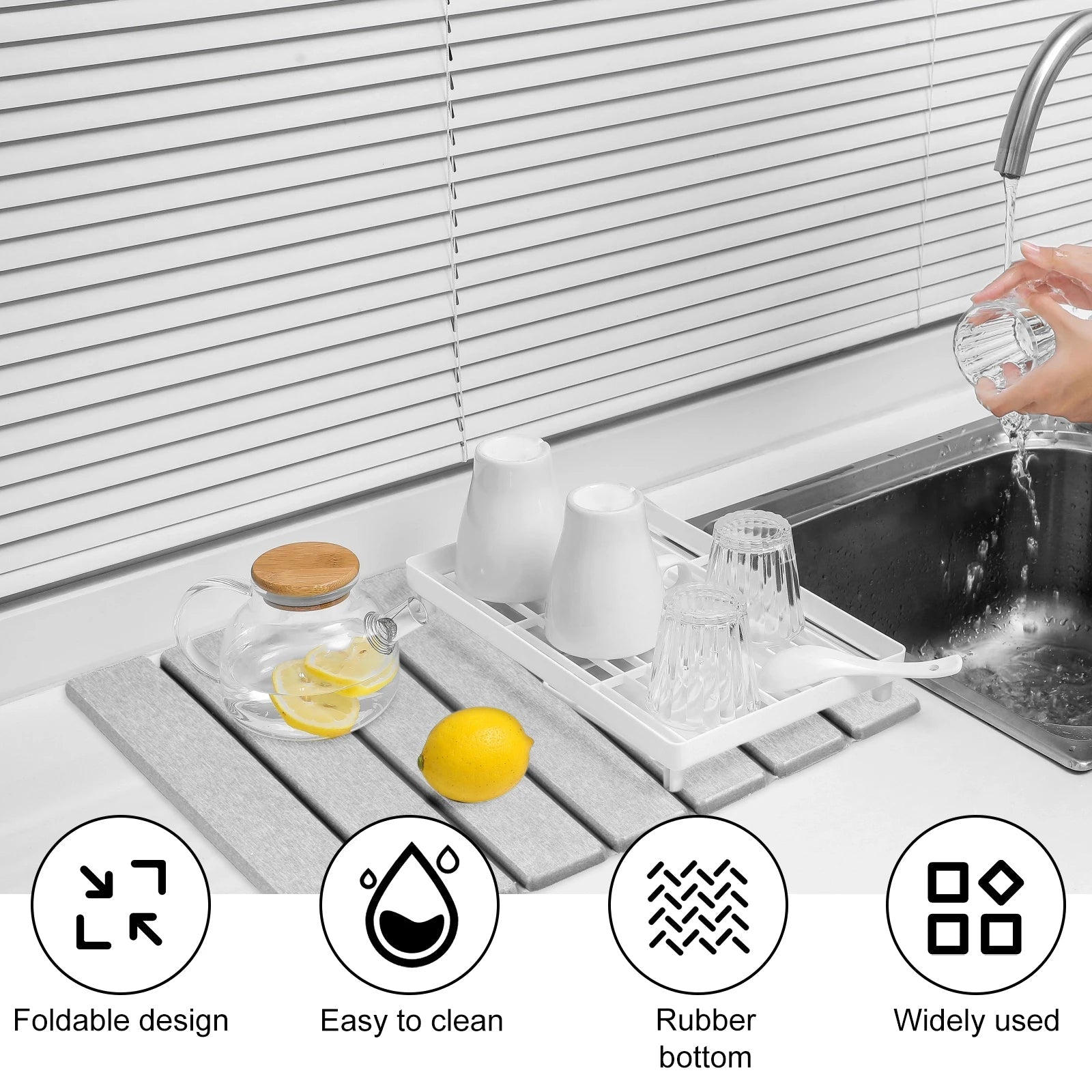 Diatomite Dish Drying Mat | Foldable Stone Drying Pad for Kitchen