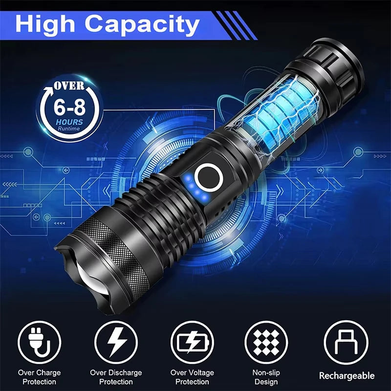 High Lumen Rechargeable Flashlight | Bright LED Torch with Long Range