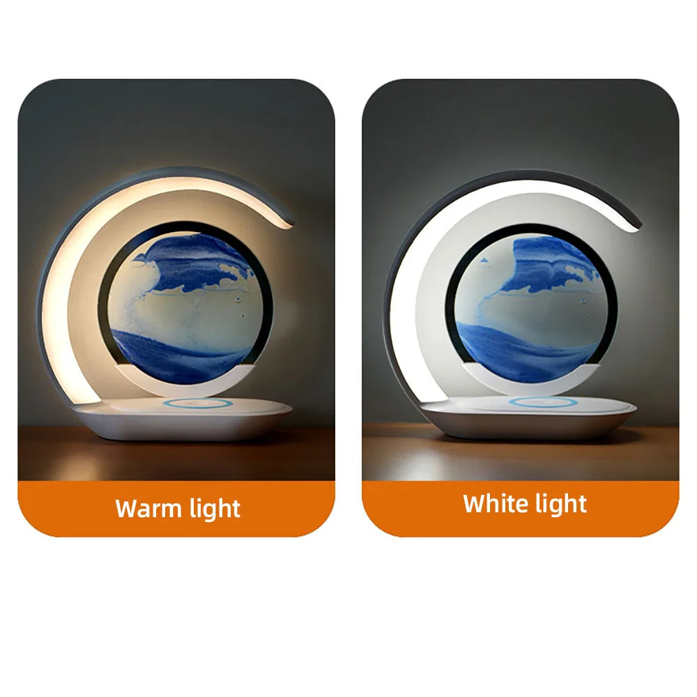 3D Sand Art Table Lamp | Wireless Charger Night Light Decoration