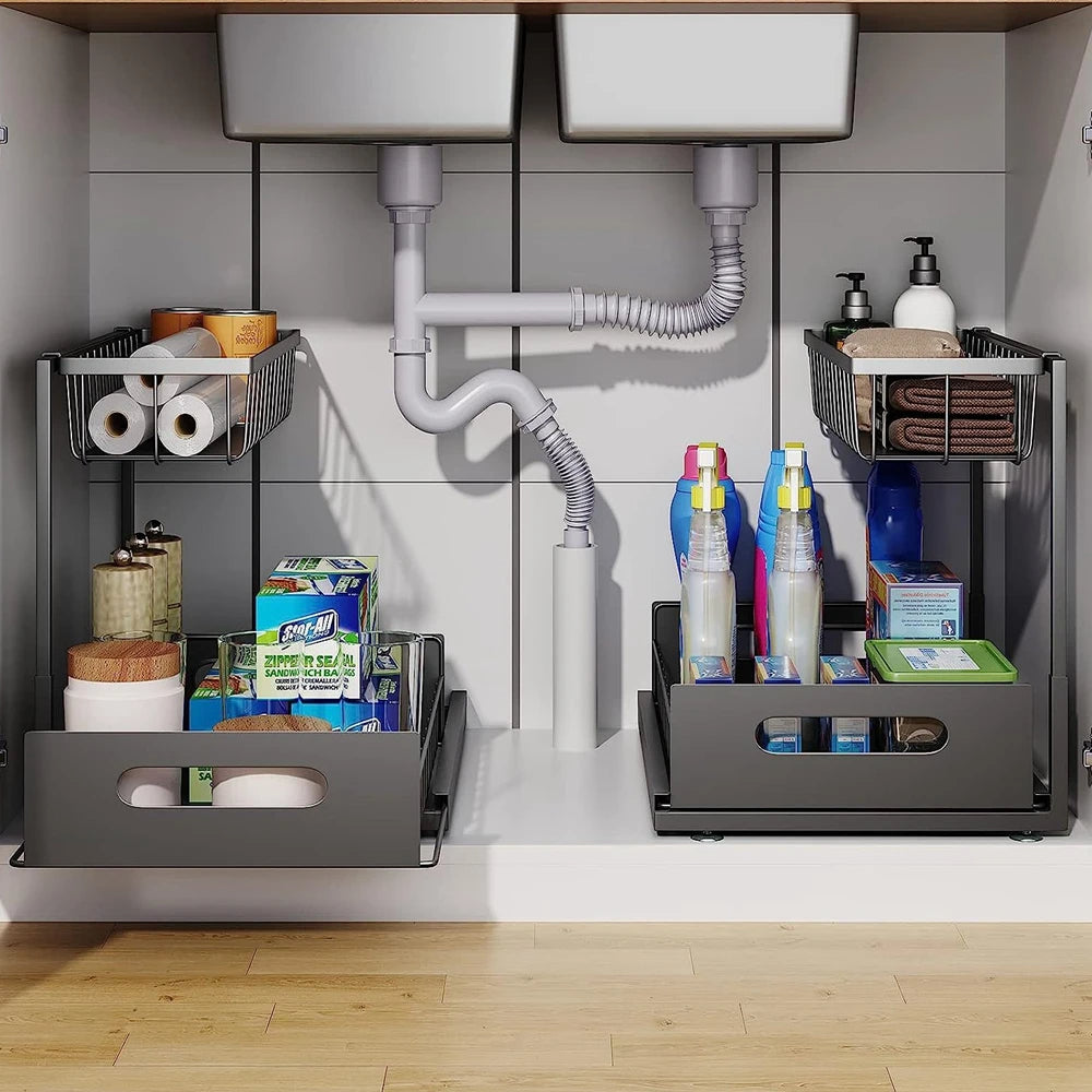 2-Tier Slide-Out Under Sink Organizer | Adjustable Cabinet Shelf