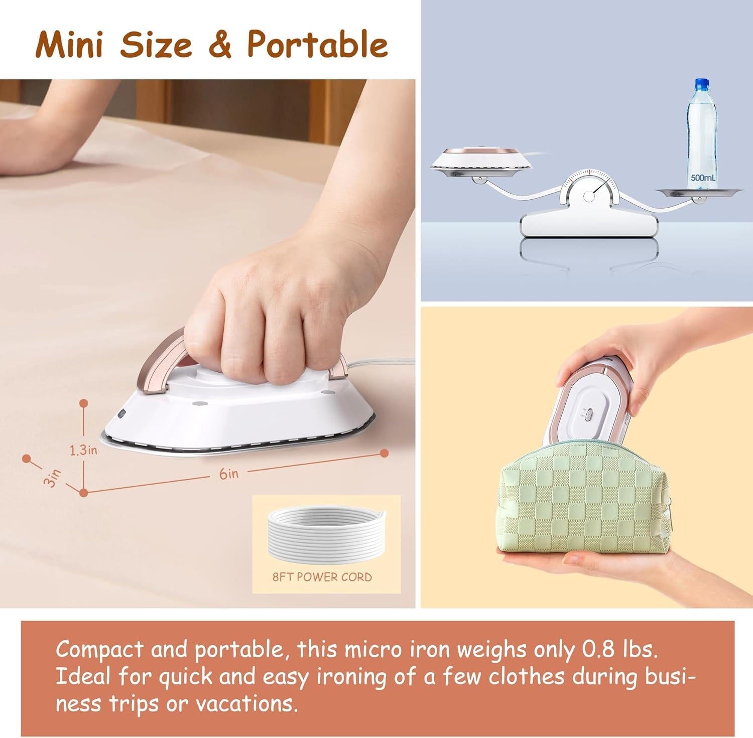 Portable Travel Iron | Compact Mini Clothes Iron for Travel & Home