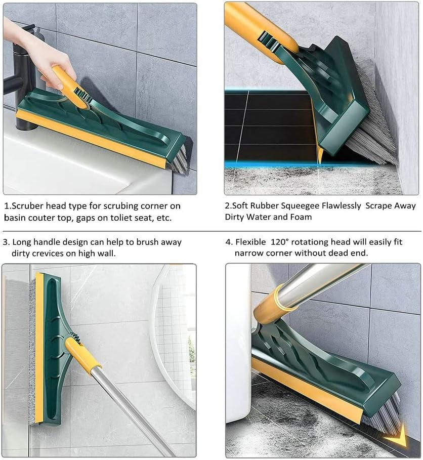 Floor Scrub Brush | Long Handle Stiff-Bristle Deck Scrubber