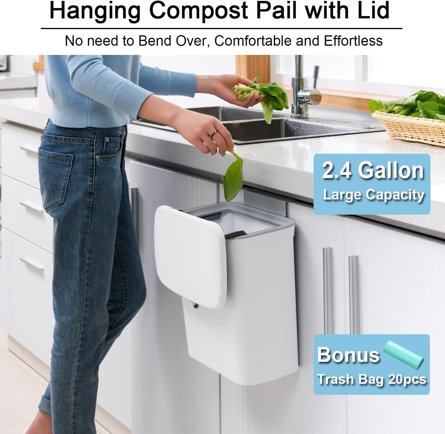 Kitchen Compost Bin 2.4 Gallon | Countertop or Under-Sink