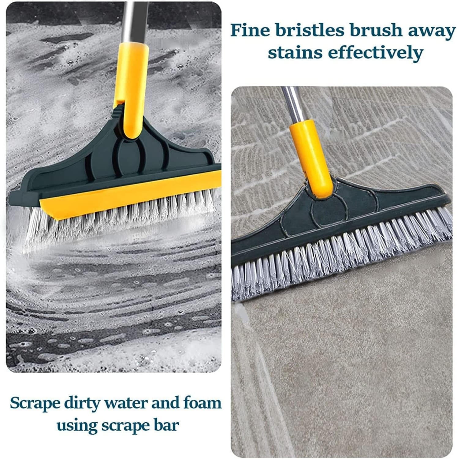 Floor Scrub Brush | Long Handle Stiff-Bristle Deck Scrubber