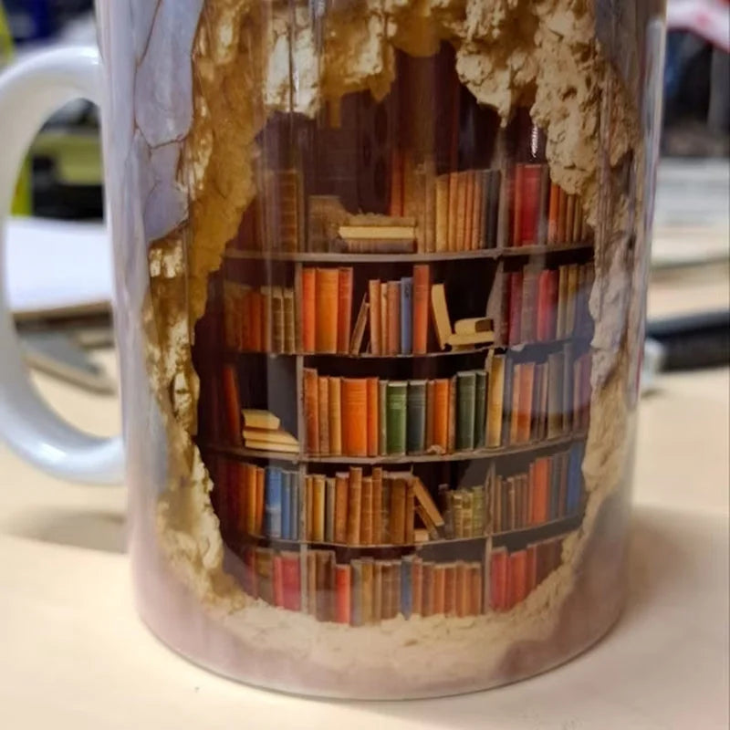 3D Library Bookshelf Coffee Mug | Unique Book Lover Gift