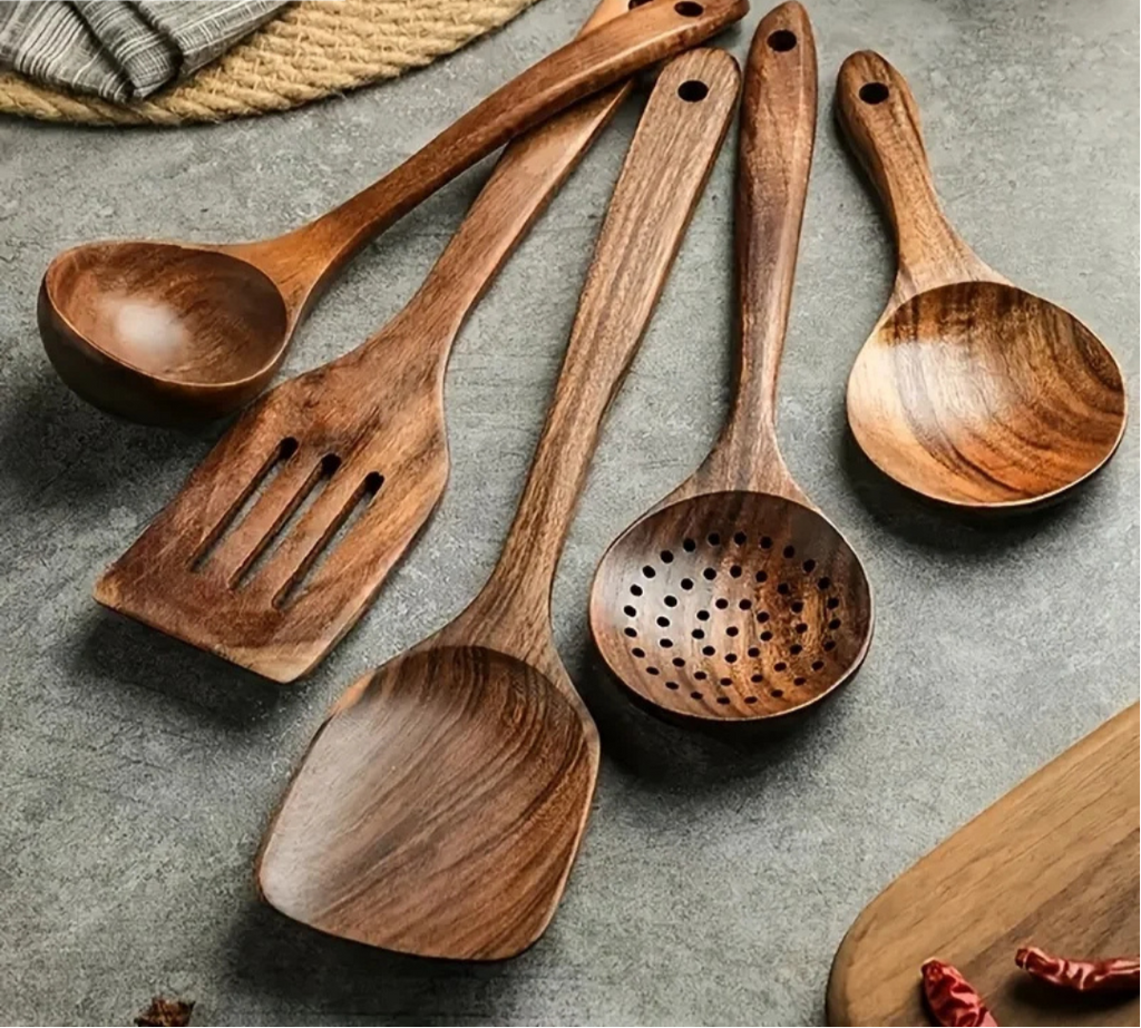 Teak Wood Kitchen Set | Natural Wooden Cooking Utensils Collection