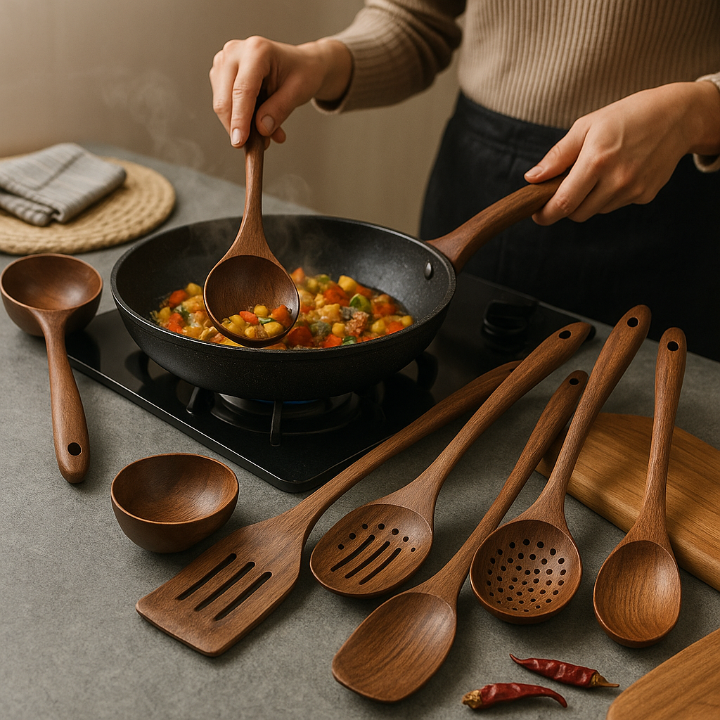Teak Wood Kitchen Set | Natural Wooden Cooking Utensils Collection