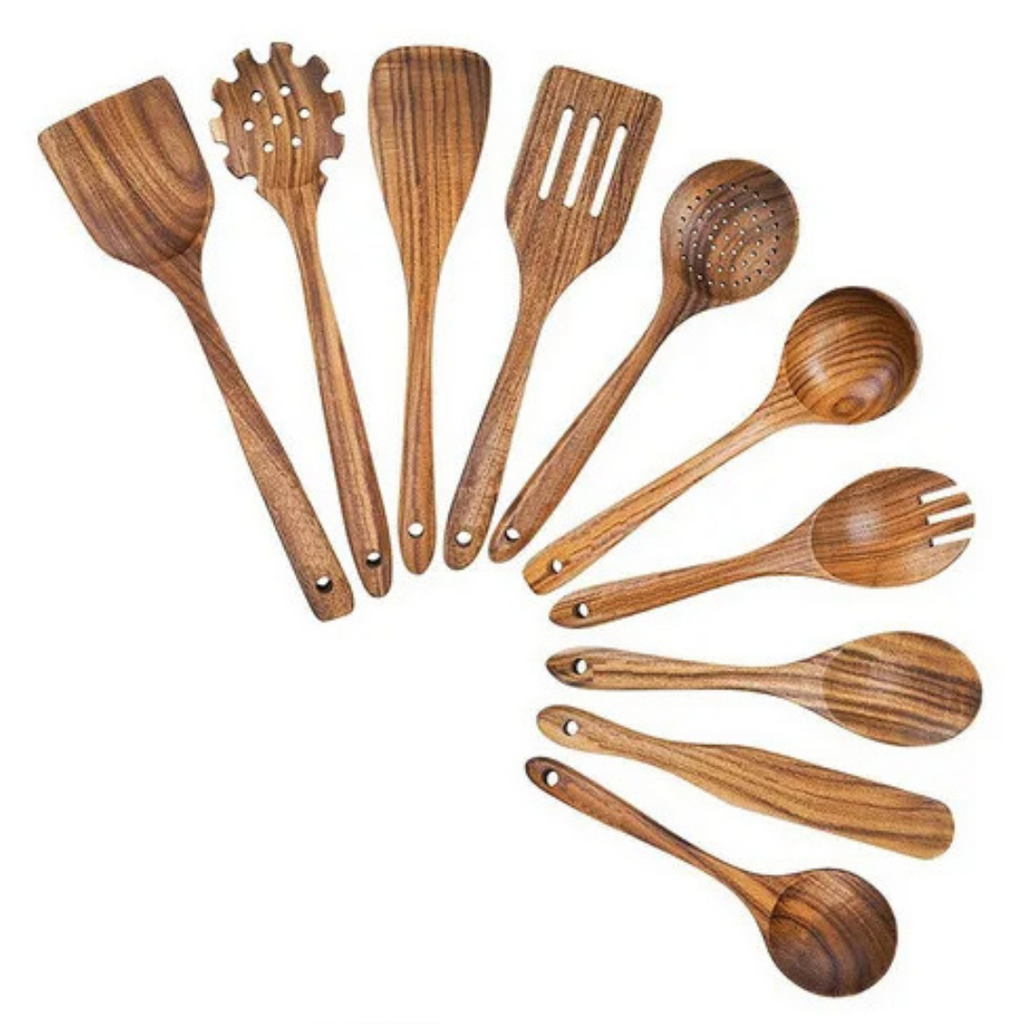 Teak Wood Kitchen Set | Natural Wooden Cooking Utensils Collection