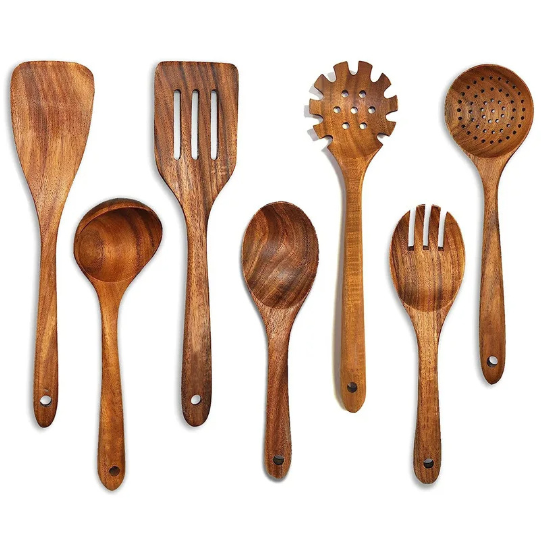 Teak Wood Kitchen Set | Natural Wooden Cooking Utensils Collection