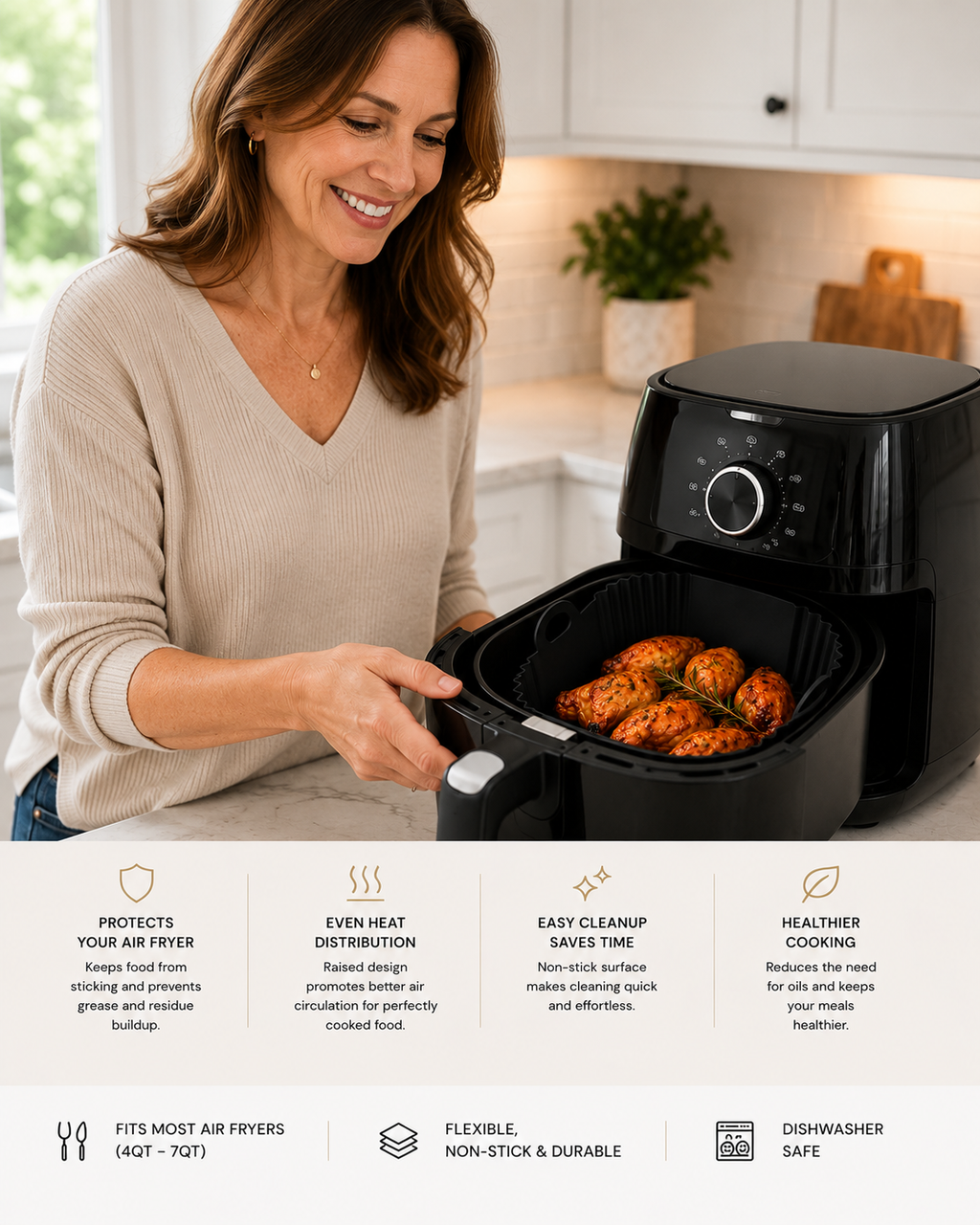 Silicone Air Fryer Liner | Reusable BPA-Free Basket Insert