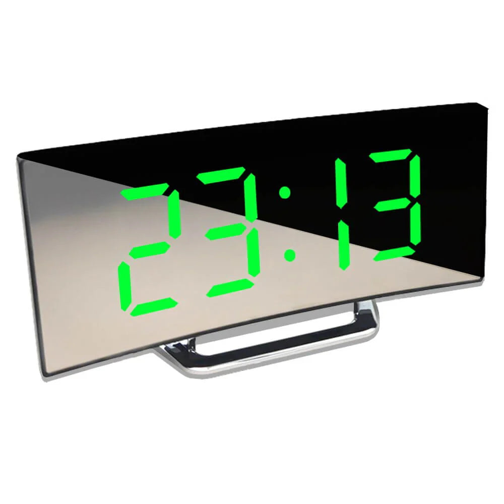 LED Digital Alarm Clock | Curved Mirror Display Large Screen Bedside Clock