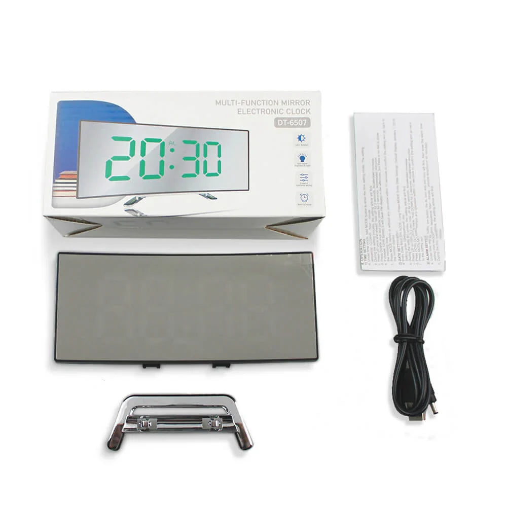 LED Digital Alarm Clock | Curved Mirror Display Large Screen Bedside Clock
