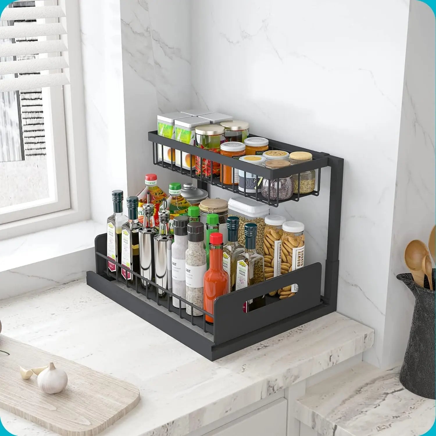 2-Tier Slide-Out Under Sink Organizer | Adjustable Cabinet Shelf