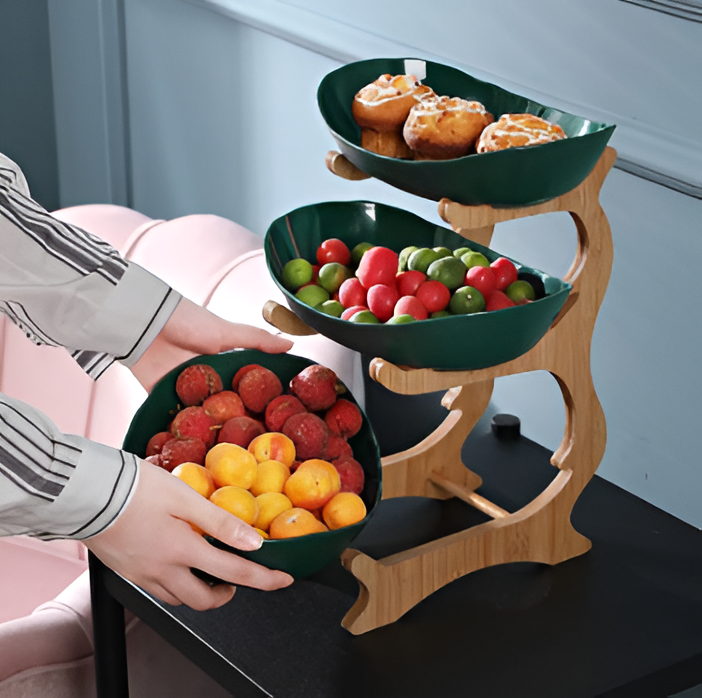 Multi-Tier Wooden Fruit Bowl | Rustic Kitchen Counter Fruit Stand