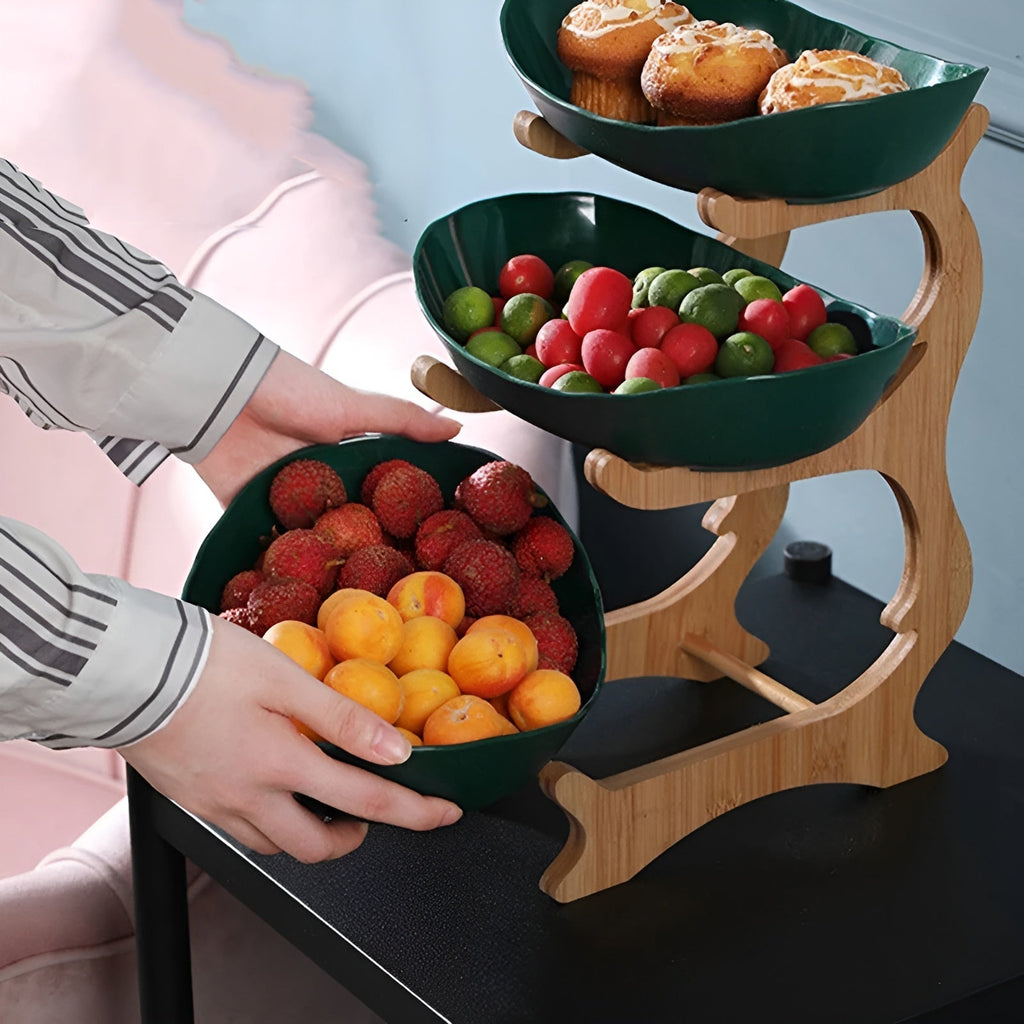 Multi-Tier Wooden Fruit Bowl | Rustic Kitchen Counter Fruit Stand