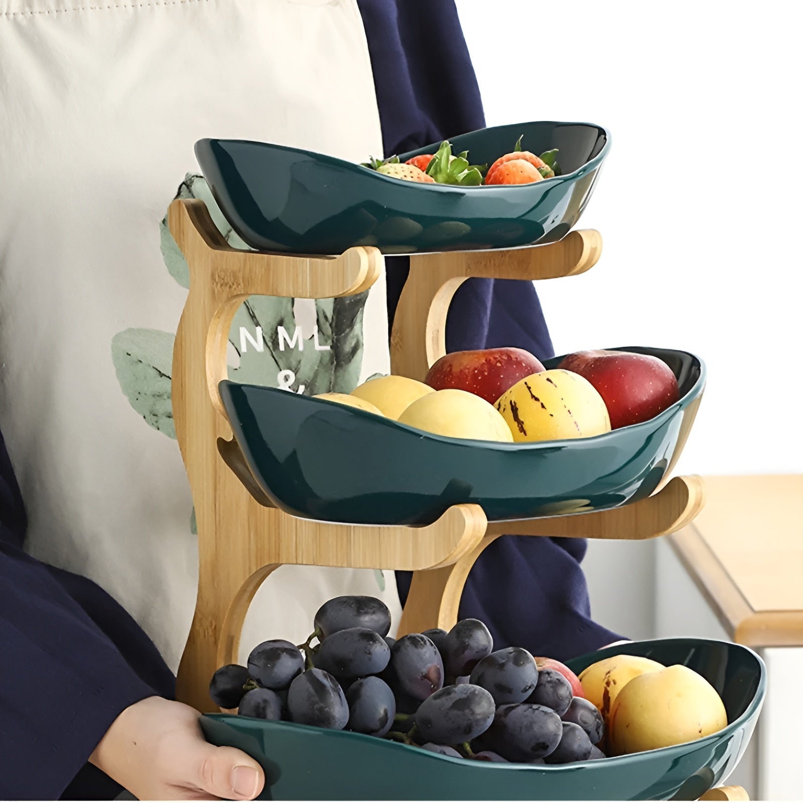 Multi-Tier Wooden Fruit Bowl | Rustic Kitchen Counter Fruit Stand