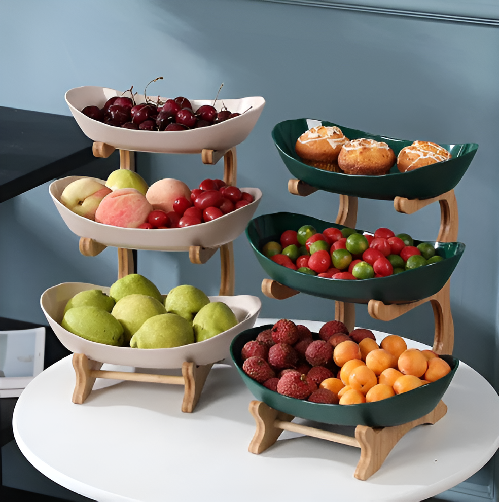 Multi-Tier Wooden Fruit Bowl | Rustic Kitchen Counter Fruit Stand