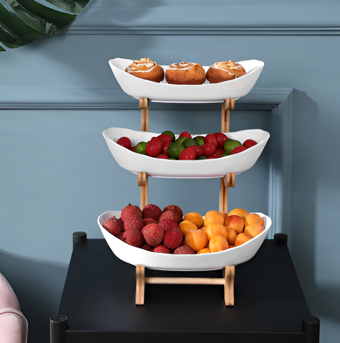 Multi-Tier Wooden Fruit Bowl | Rustic Kitchen Counter Fruit Stand