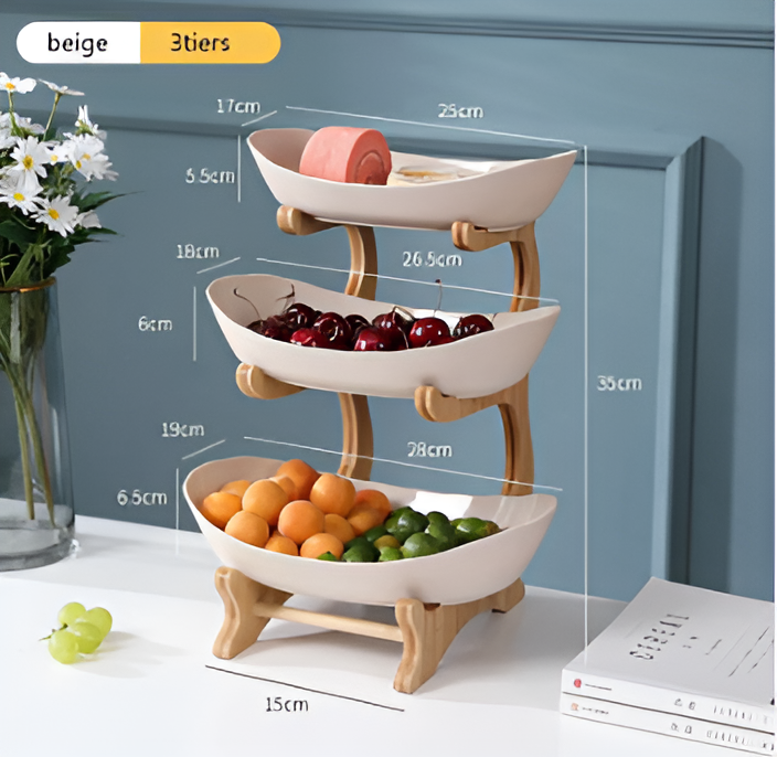 Multi-Tier Wooden Fruit Bowl | Rustic Kitchen Counter Fruit Stand