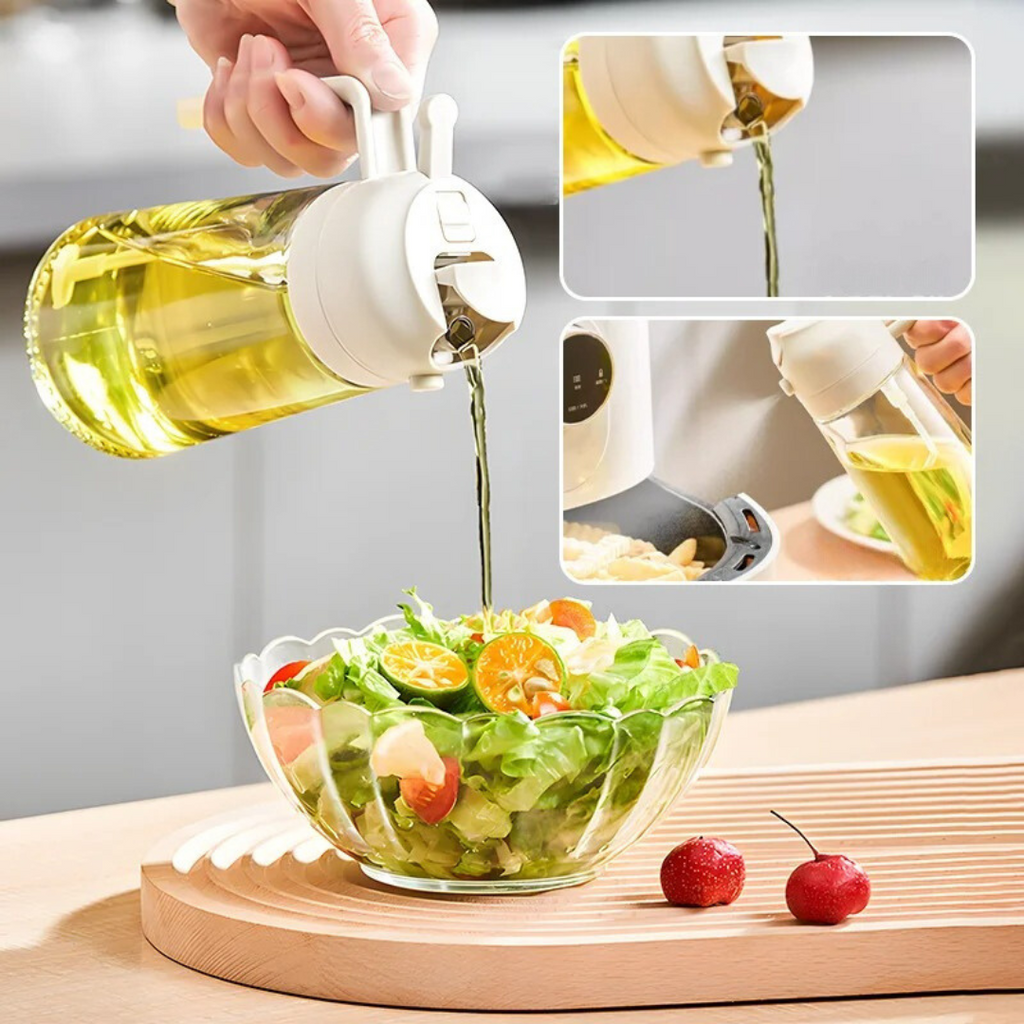 2-in-1 Oil Spray Bottle | Refillable Mister for Cooking & Salads