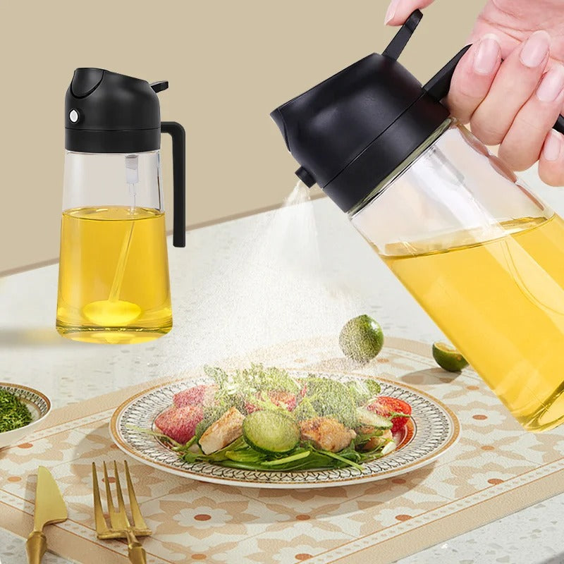 2-in-1 Oil Spray Bottle | Refillable Mister for Cooking & Salads