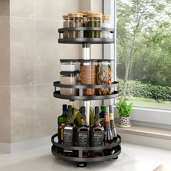 3-Tier Swivel Metal Organizer | Rotating Storage Rack for Kitchen & Desk