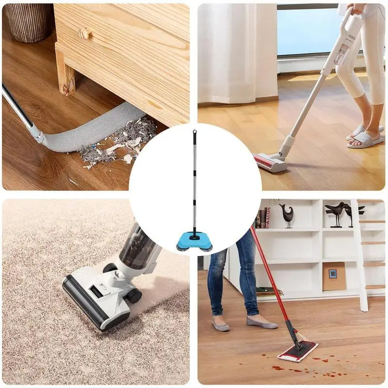 2-in-1 Rotating Broom | Manual Sweeper with Spinning Brush Head