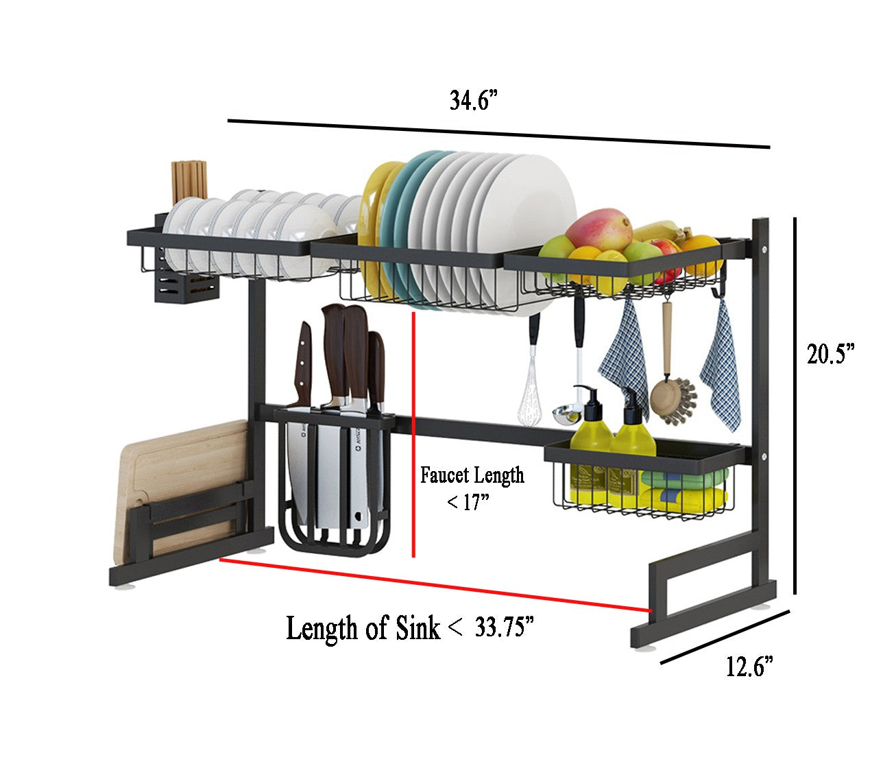Over-Sink Dish Drying Rack | 34" Stainless Steel Kitchen Shelf