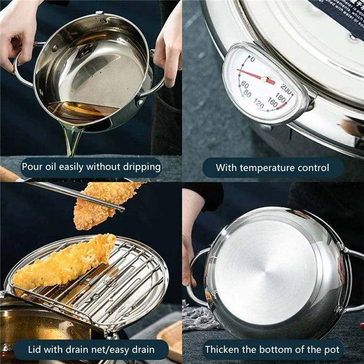 Japanese Deep Frying Pot | Tempura Fryer with Thermometer & Lid