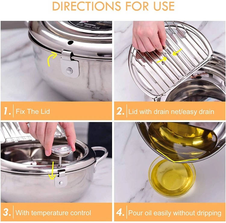 Japanese Deep Frying Pot | Tempura Fryer with Thermometer & Lid
