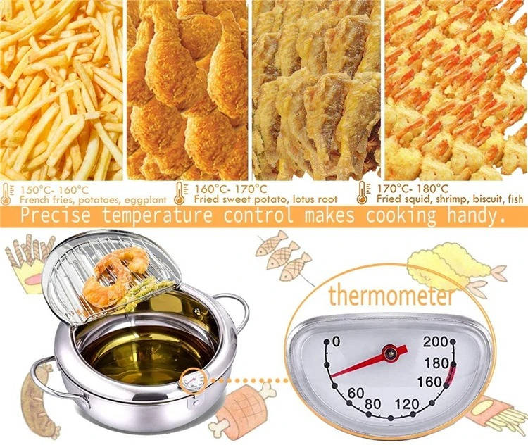 Japanese Deep Frying Pot | Tempura Fryer with Thermometer & Lid