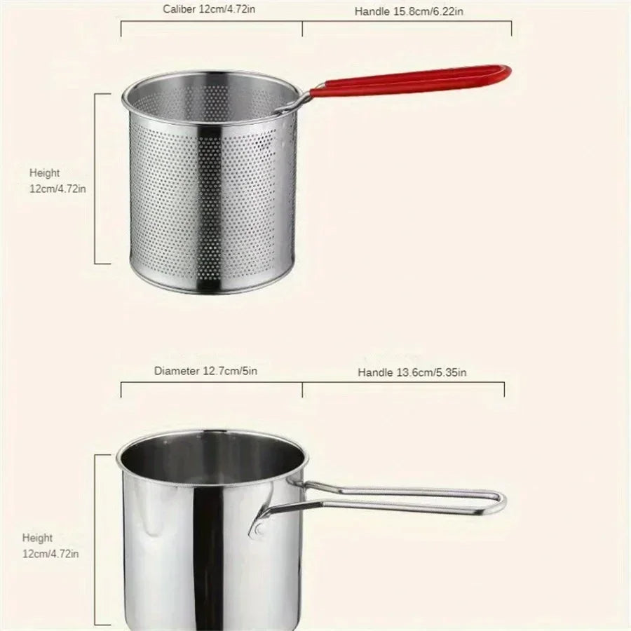 Deep Fryer Pot with Strainer | 1200ml Mini Fry Pot for Home Cooking