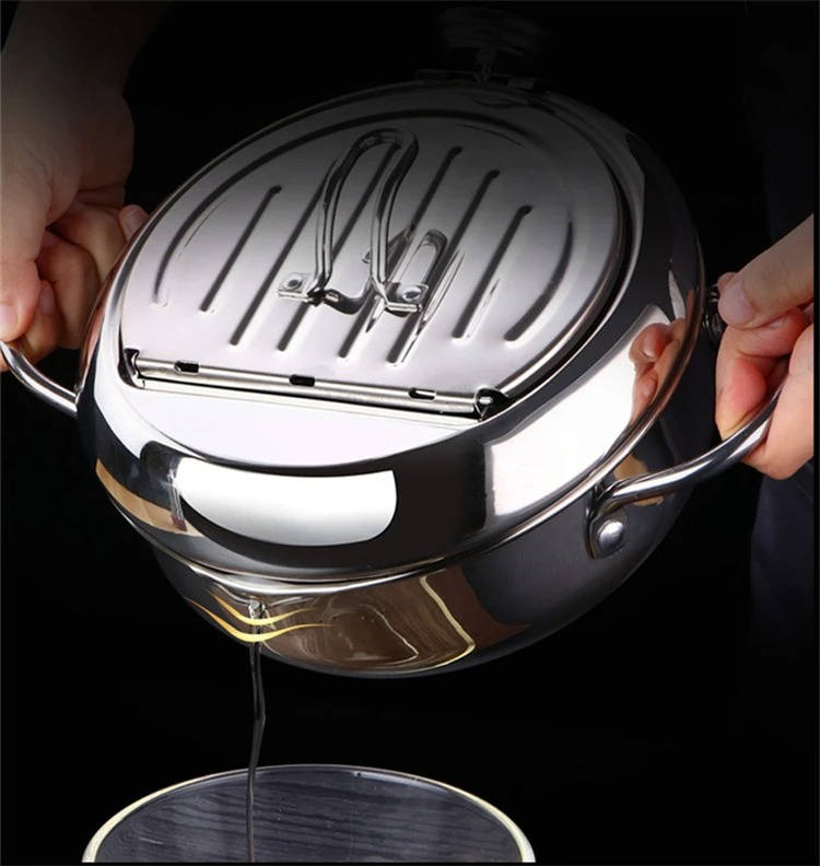 Japanese Deep Frying Pot | Tempura Fryer with Thermometer & Lid