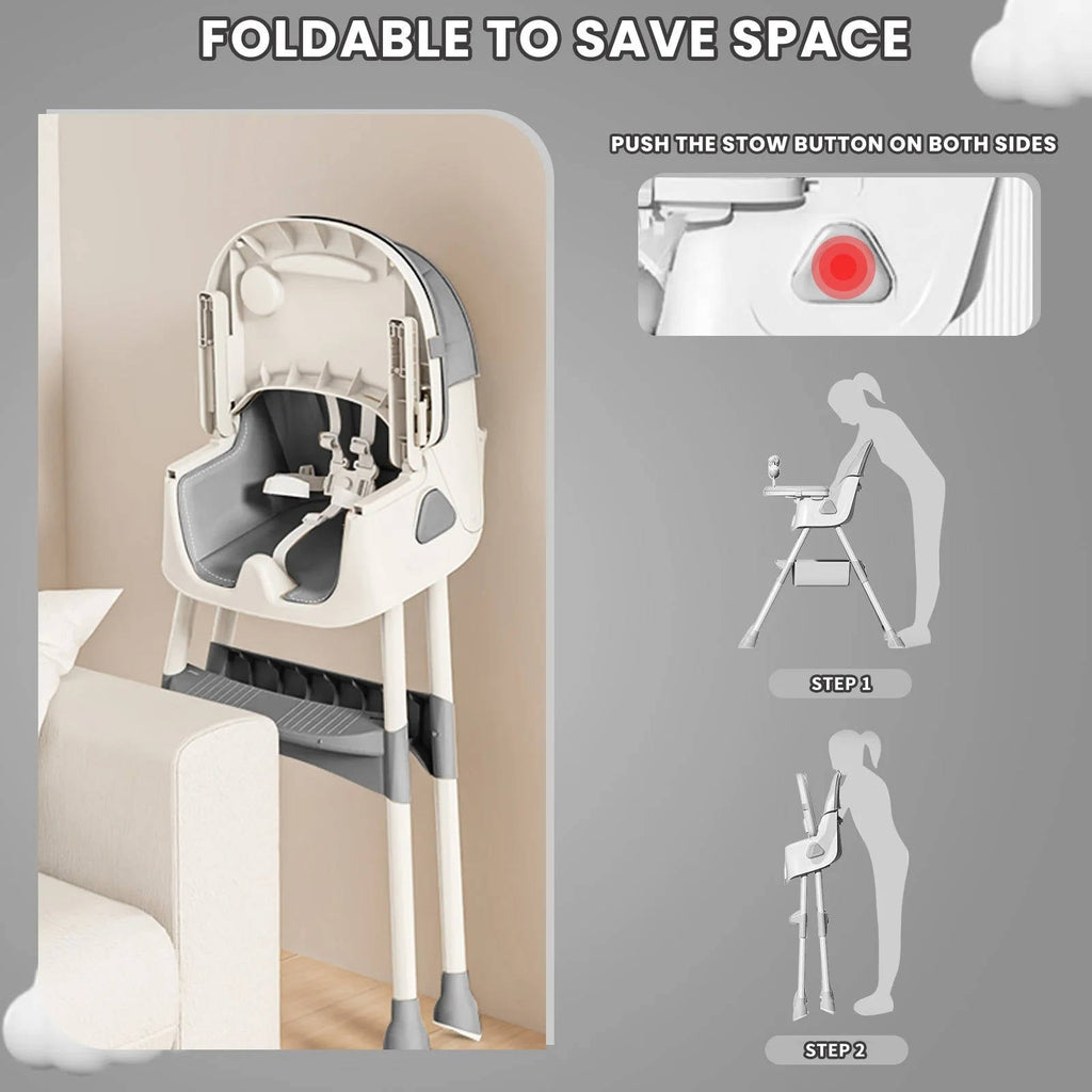 Foldable Baby High Chair | Portable Toddler Feeding Chair with Tray
